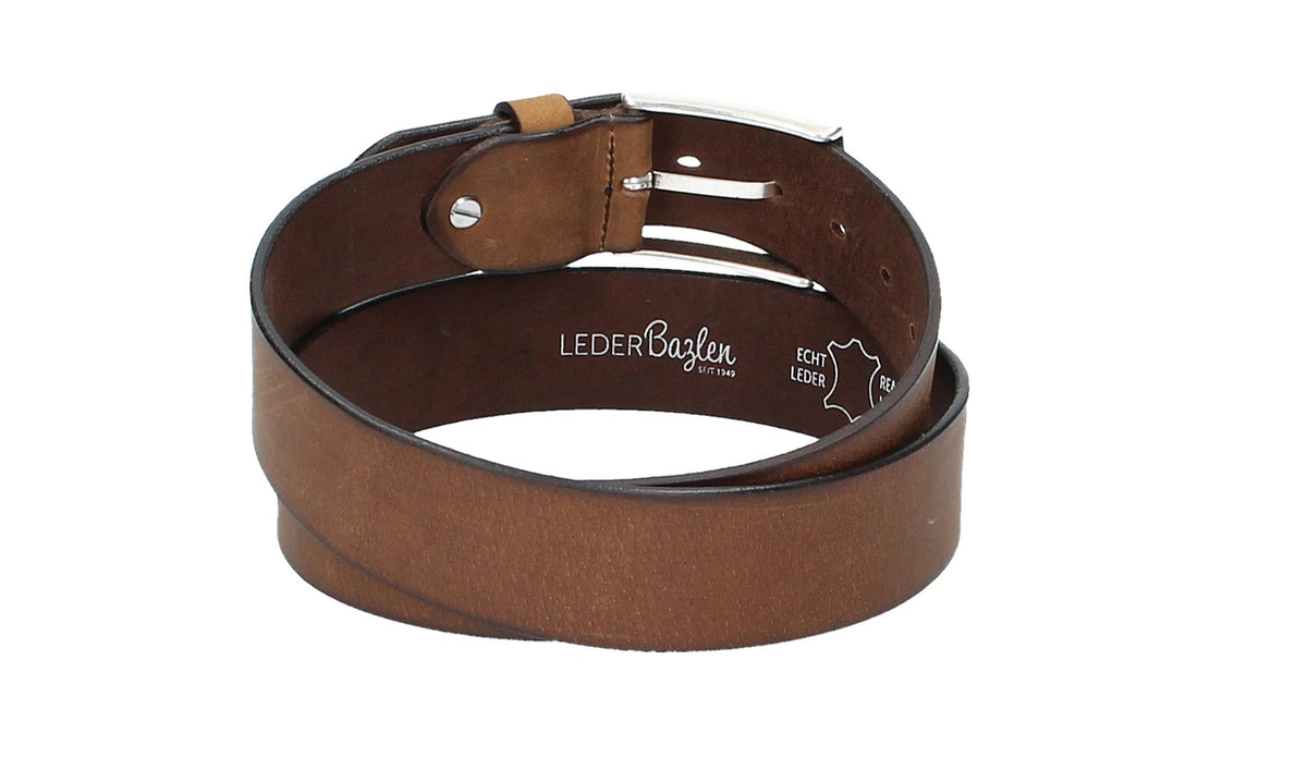 Ledergürtel Cognac 40mm mit Dornschließe in Silber - leder-accessoires.com