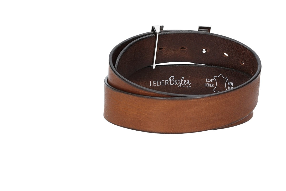 Ledergürtel Cognac 40mm mit H-Schließe in Silber - leder-accessoires.com