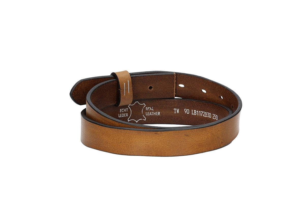 Lederriemen | Gürtelrohling Glanz 30mm in Ocker | Senfgelb mit Schlaufe und Kapplochteil - leder-accessoires.com