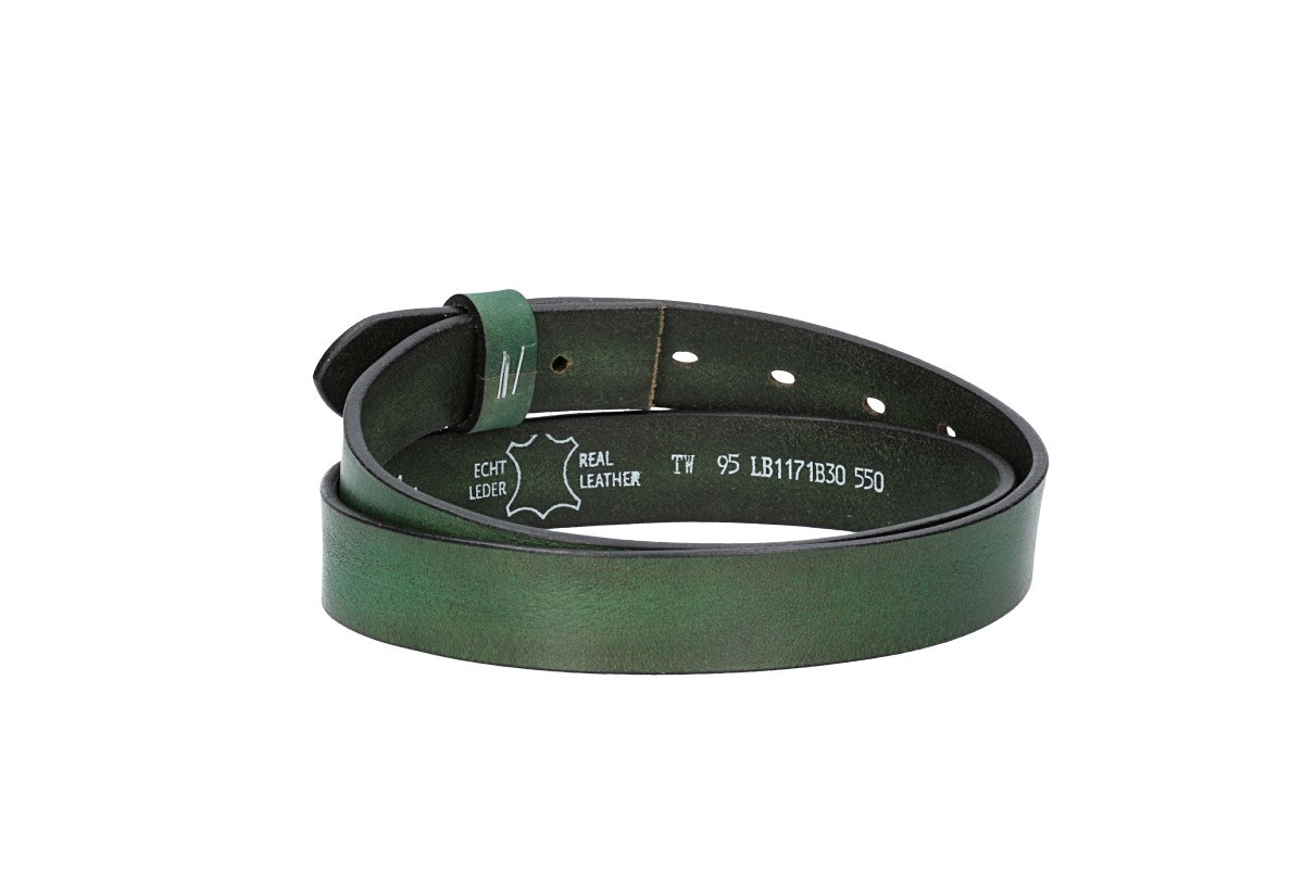 Lederriemen | Gürtelrohling Glanz 30mm in Grün mit Schlaufe und Kapplochteil - leder-accessoires.com
