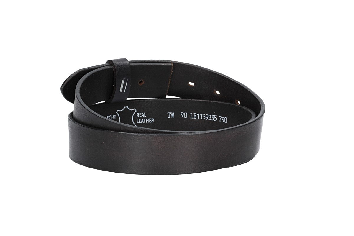 Lederriemen | Gürtelrohling Glanz 35mm in Schwarz mit Schlaufe und Kapplochteil - leder-accessoires.com