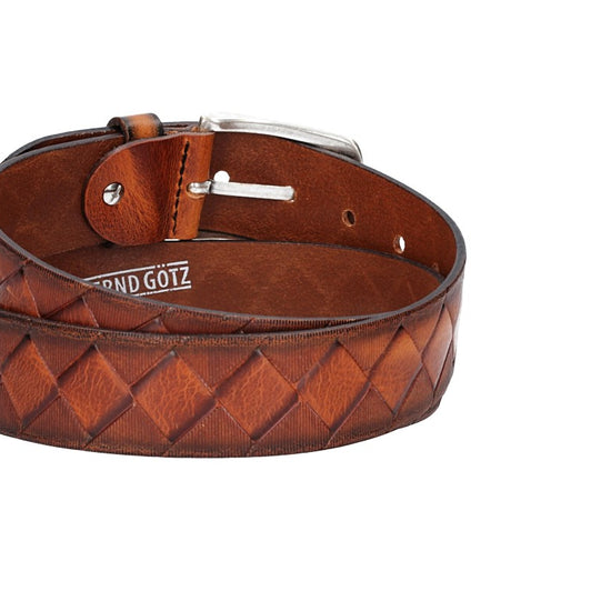 Jeansgürtel 40mm in Cognac mit Rautenprägung und Dornschließe - leder-accessoires.com