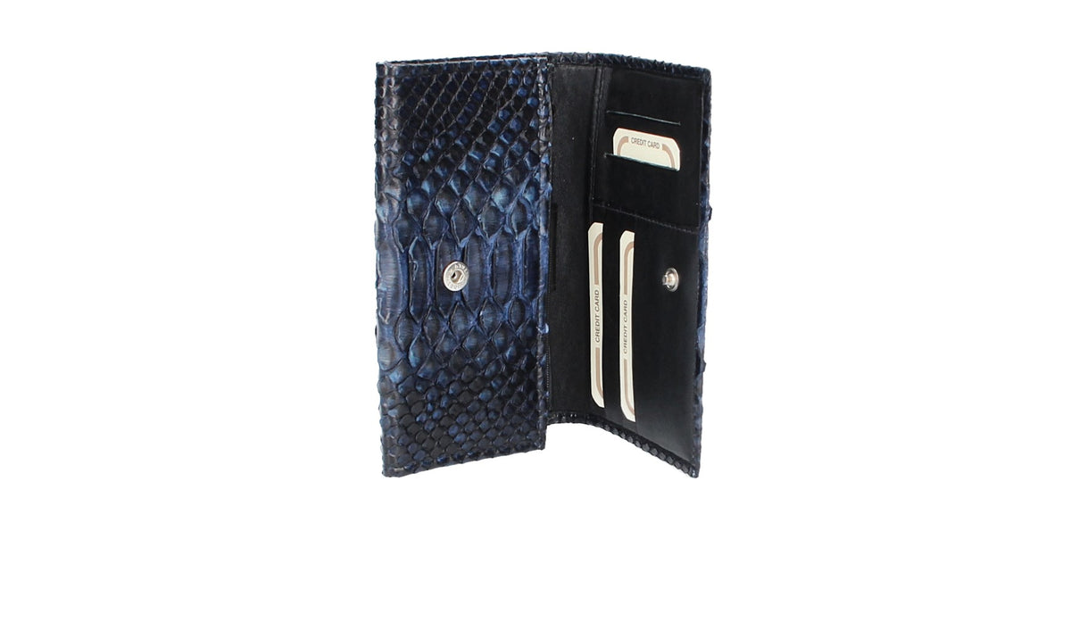 Langbörse mit Überschlag in Blau aus echtem Schlangenleder - leder-accessoires.com