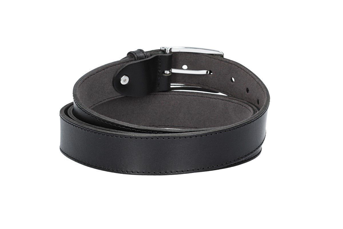 Ledergürtel Überlänge Schwarz 35mm abgenäht mit glänzender Schließe - leder-accessoires.com