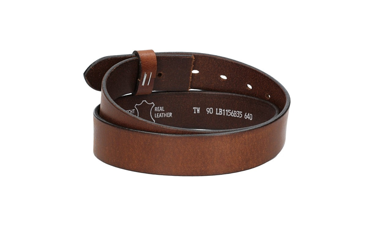 Lederriemen | Gürtelrohling Matt 35mm in Cognac mit Schlaufe und Kapplochteil - leder-accessoires.com