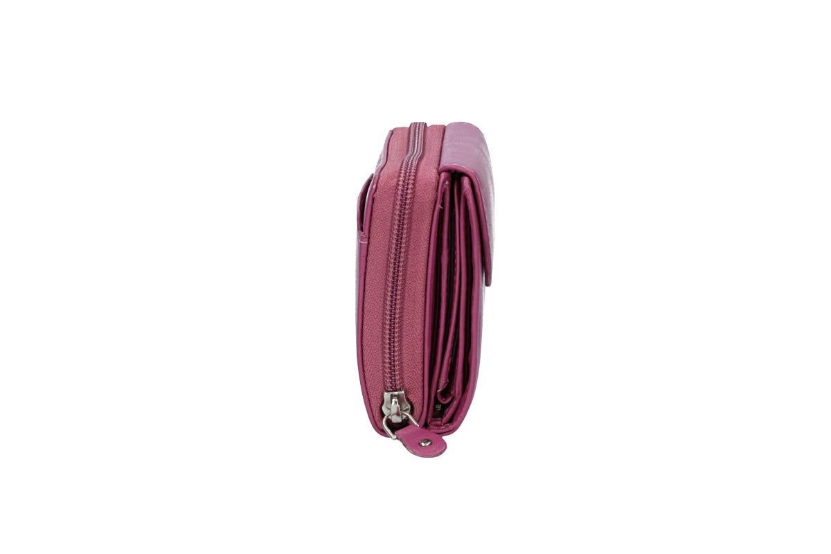 Damenbörse mit Reißverschluss in Beere aus Leder - leder-accessoires.com
