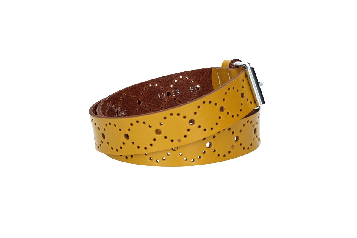 Ledergürtel Kids 25mm in Gelb mit Lochmuster und Rollschließe in Silber - leder-accessoires.com