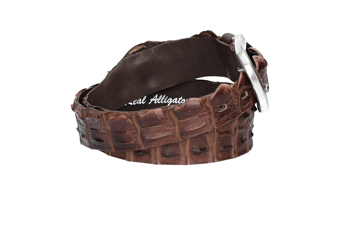 Kroko-Ledergürtel Braun 40mm mit Schließe in Silber - leder-accessoires.com