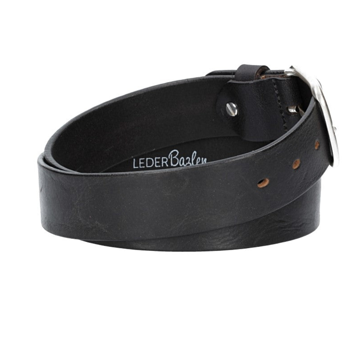 Ledergürtel Schwarz  40mm mit Dornschließe in Silber - leder-accessoires.com