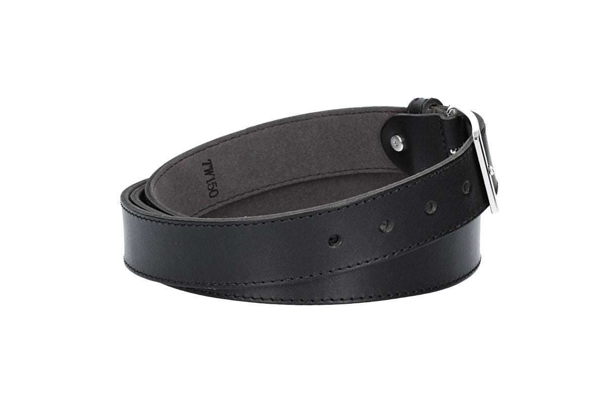 Ledergürtel Überlänge Schwarz 35mm abgenäht mit glänzender Schließe - leder-accessoires.com
