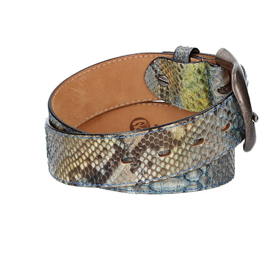 Schlangenledergürtel 40mm Blau und Dornschließe in Silber - leder-accessoires.com