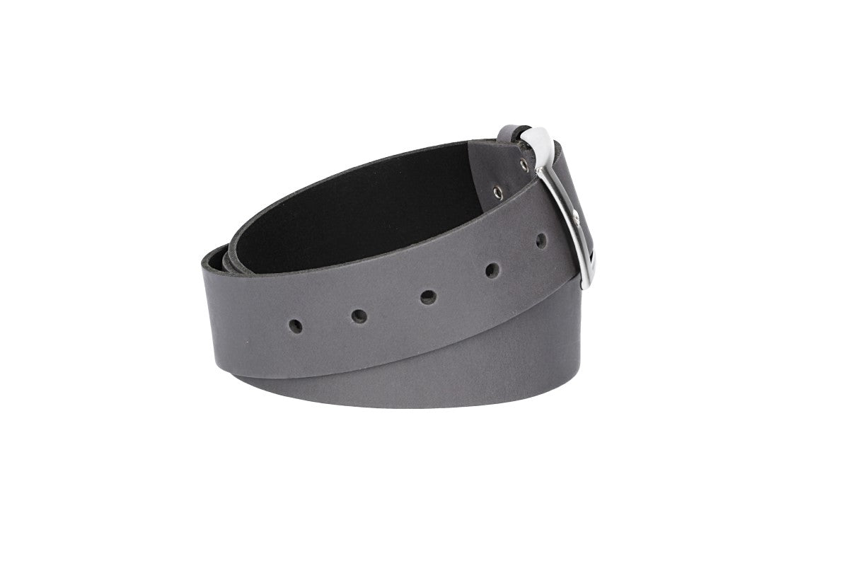 Ledergürtel Überlänge Grau 40mm mit glänzender Schließe in Silber - leder-accessoires.com