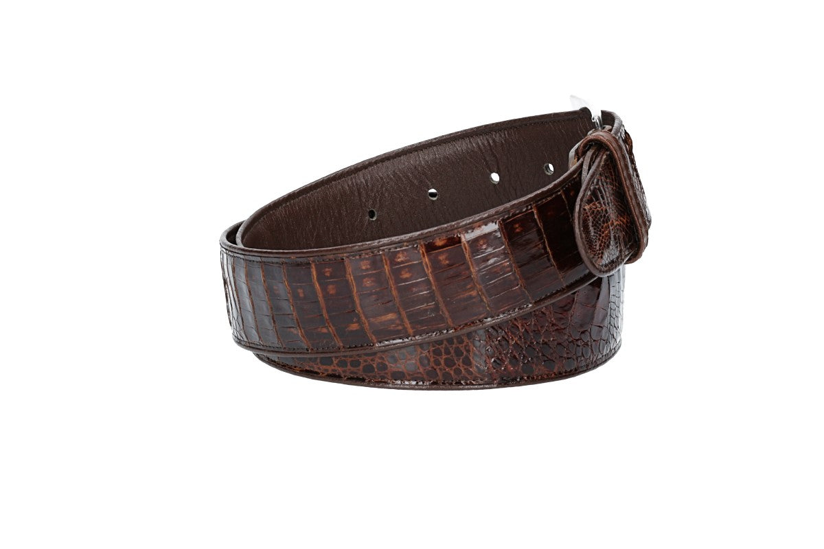 Krokoledergürtel |Safegürtel 40mm Braun mit Dornschließe Silber - leder-accessoires.com