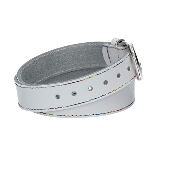 Ledergürtel Kids 25mm in Weiss mit Multicolornaht und Dornschließe in Silber - leder-accessoires.com