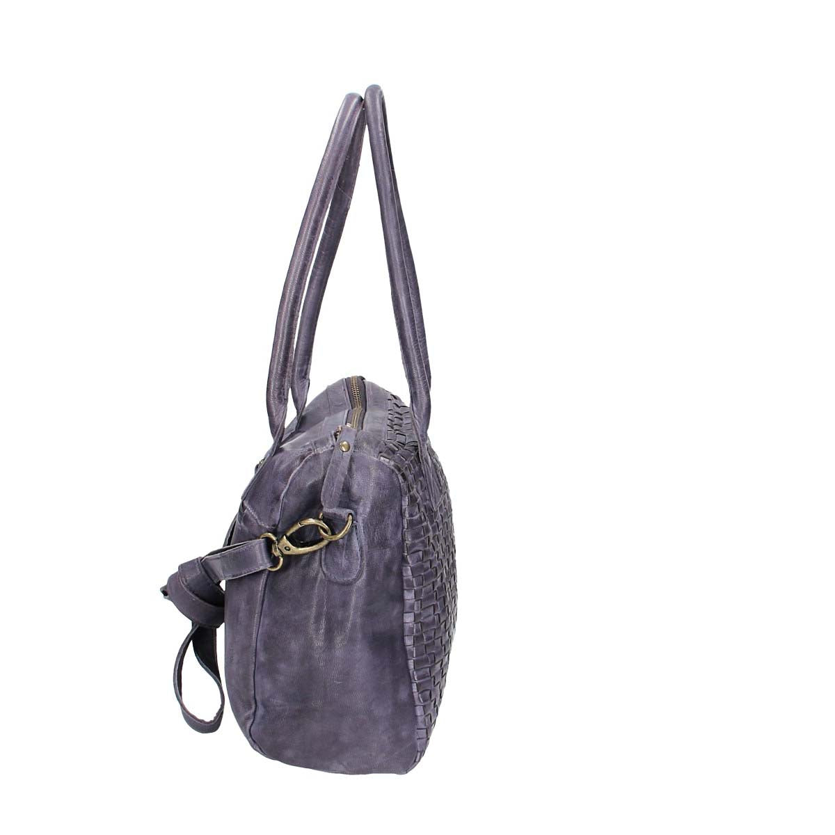 Schultertasche in Blau|Marine mit Flechtmuster aus Leder - leder-accessoires.com