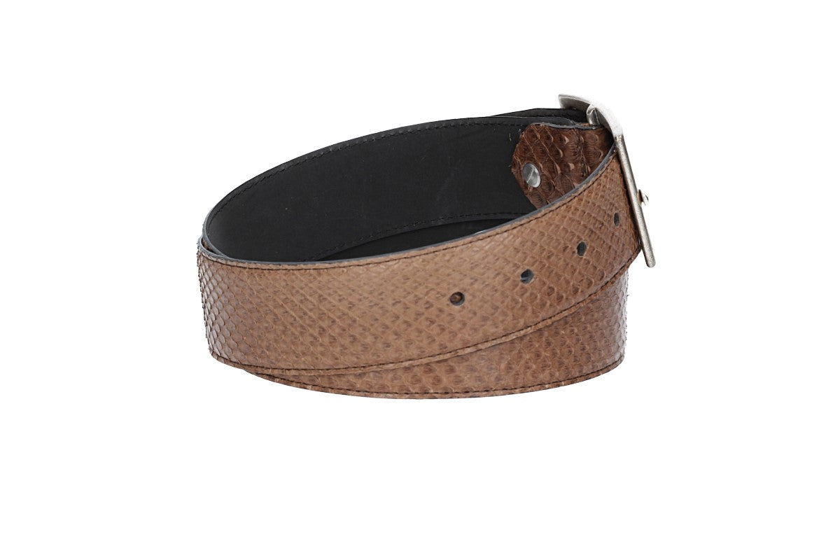 Schlangenledergürtel 40mm Braun und Vollschließe in Silber - leder-accessoires.com