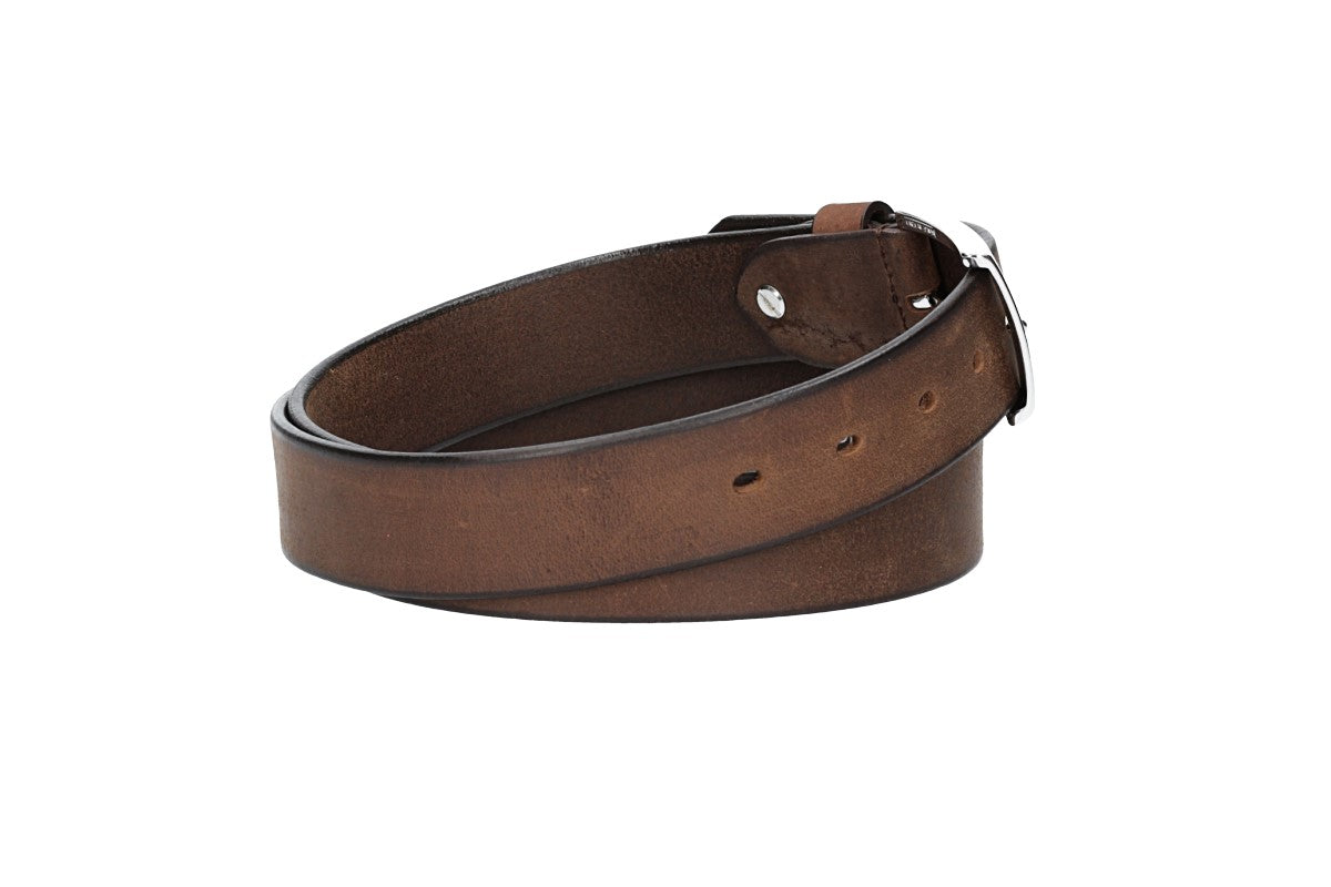 Ledergürtel Braun 35mm mit Dornschließe in Silber - leder-accessoires.com
