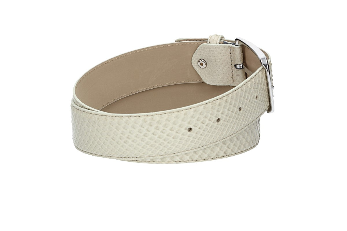 Schlangenledergürtel 40mm Beige mit Schließe in Silber - leder-accessoires.com