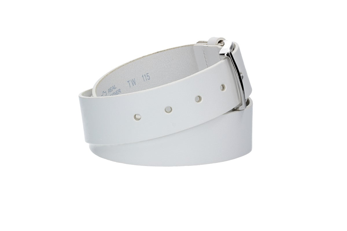 Ledergürtel Überlänge Weiß 40mm mit glänzender Schließe in Silber - leder-accessoires.com