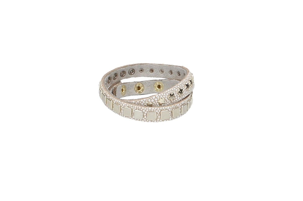 Armband doppelt Weiß in Rochenoptik|Nieten aus Leder - leder-accessoires.com