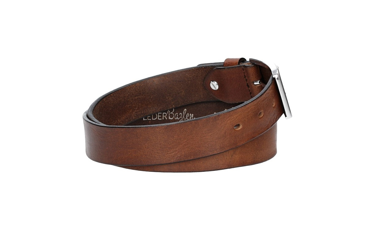 Ledergürtel Cognac 35mm mit Dornschließe in Silber - leder-accessoires.com