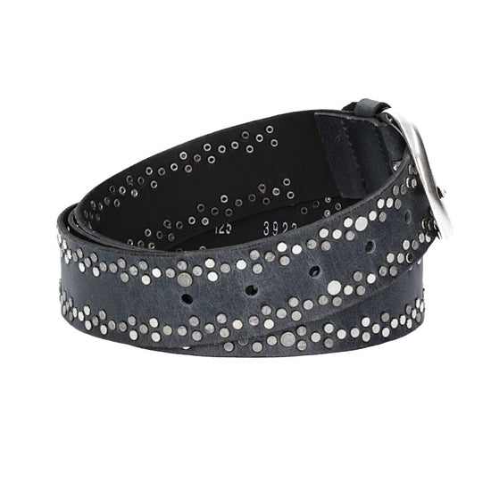 Ledergürtel Überlänge Blau|Marine 40mm mit Nieten und Dornschließe - leder-accessoires.com