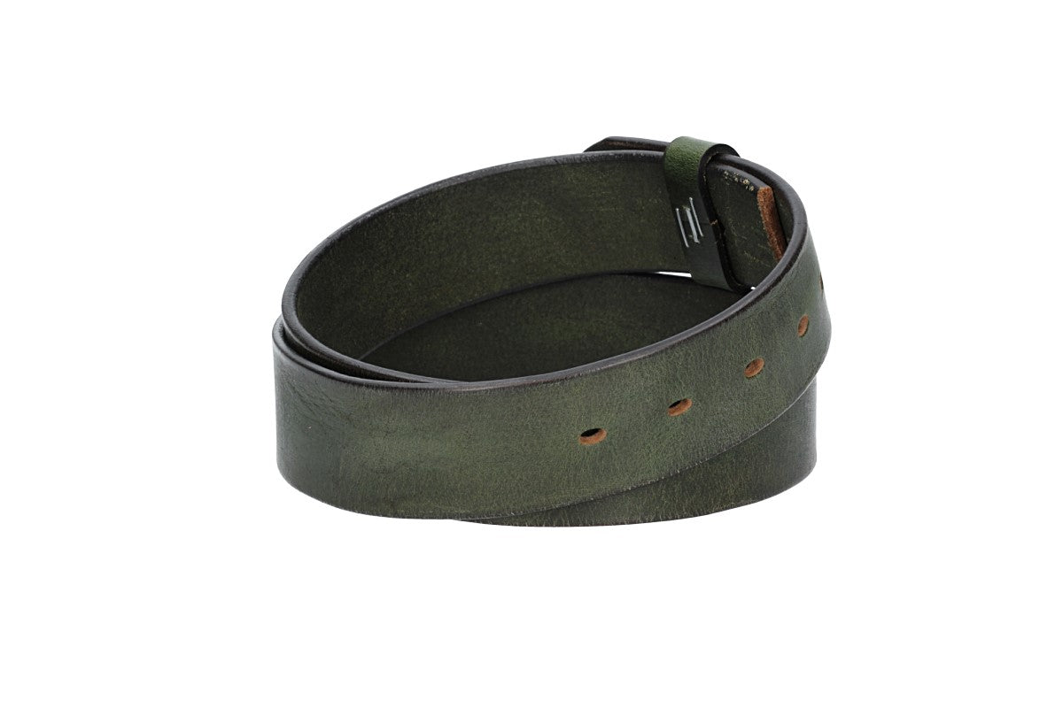 Lederriemen | Gürtelrohling Glanz 40mm in Grün mit Schlaufe und Kapplochteil - leder-accessoires.com