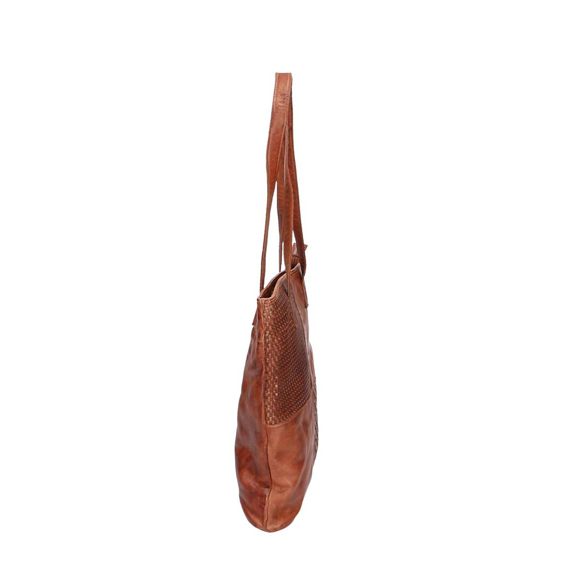 Ledershopper in Cognac mit verschiedenen Mustern aus Leder - leder-accessoires.com