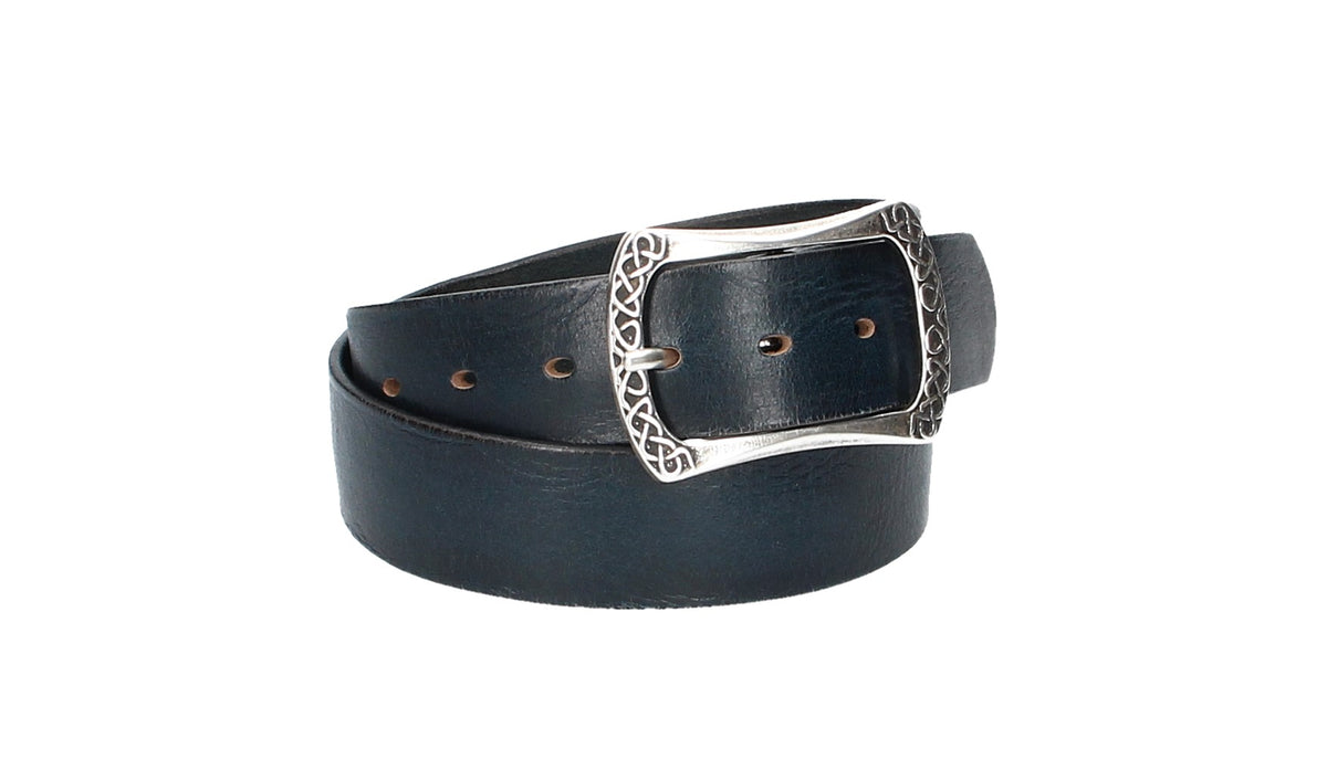 Ledergürtel Blau|Marine 40mm mit Vollschließe in Silber - leder-accessoires.com