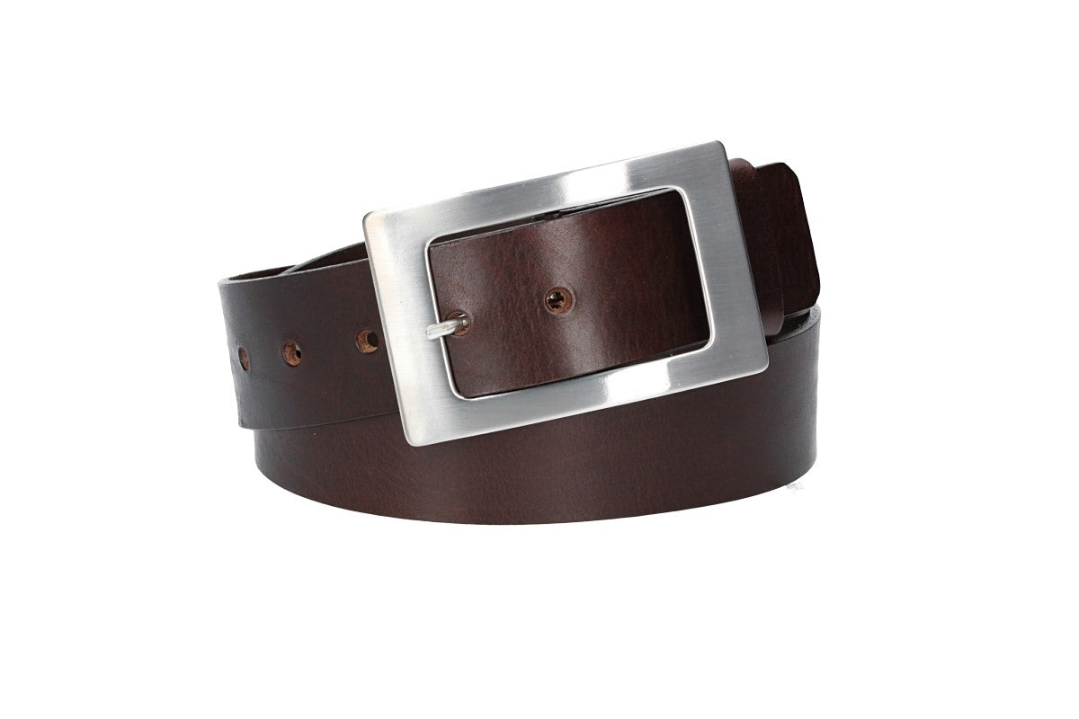 Ledergürtel Braun 40mm mit Vollschließe Silber - leder-accessoires.com