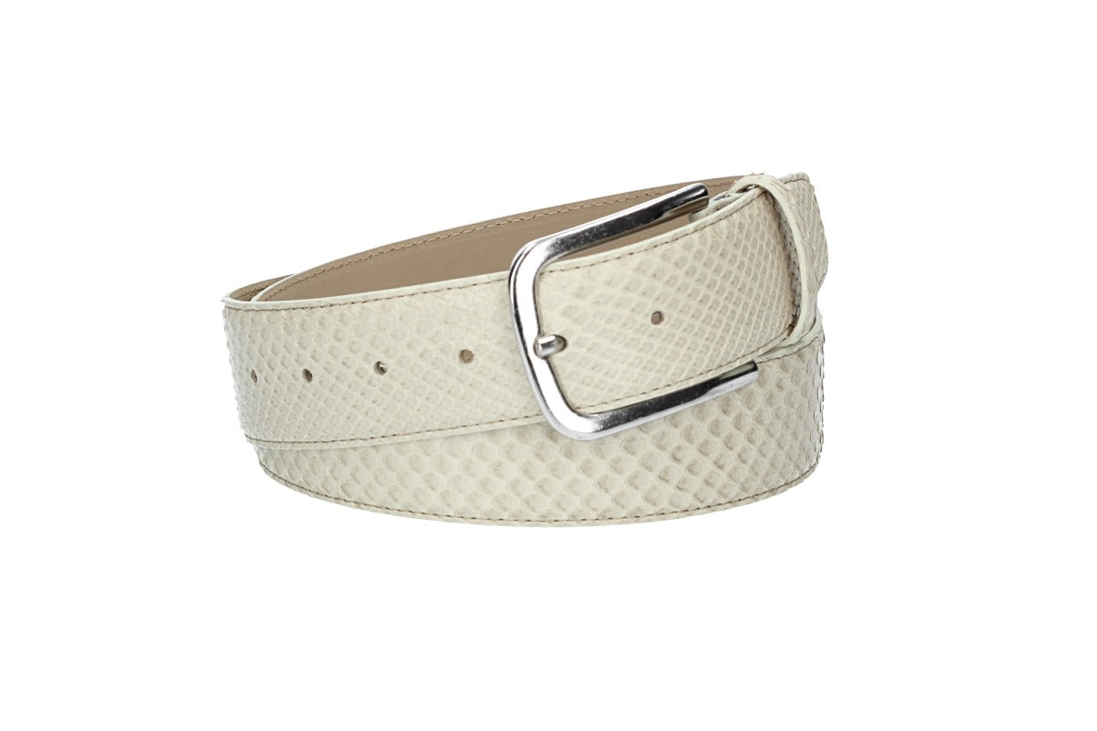 Schlangenledergürtel 40mm Beige mit Schließe in Silber - leder-accessoires.com