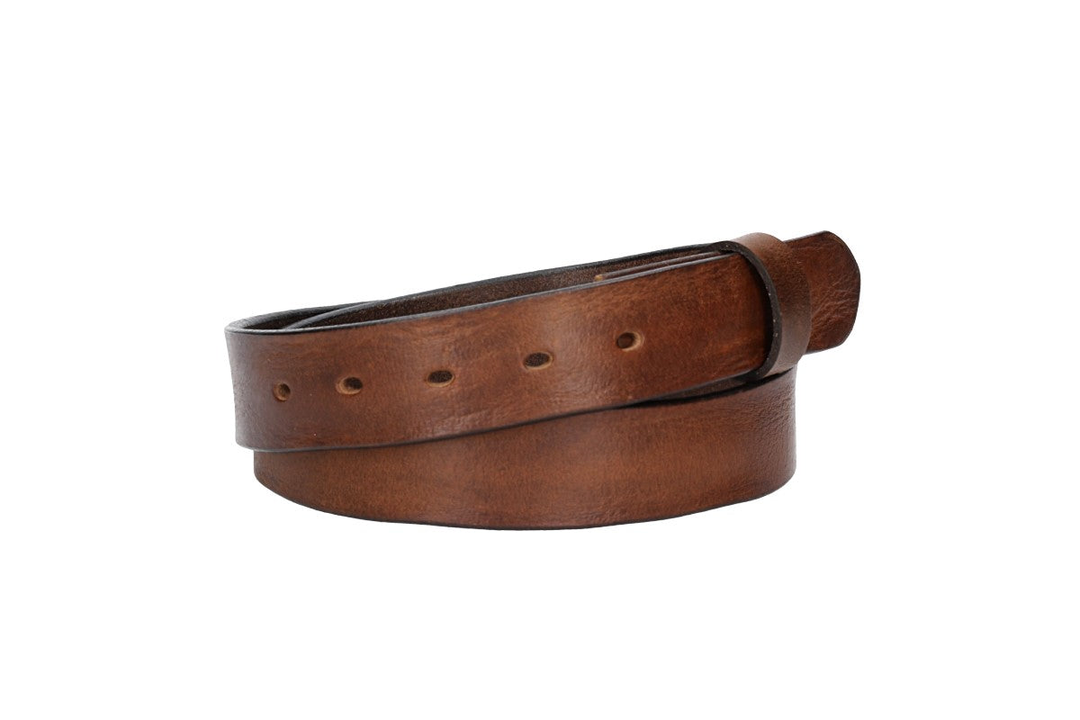 Lederriemen | Gürtelrohling Glanz 35mm in Cognac mit Schlaufe und Kapplochteil - leder-accessoires.com