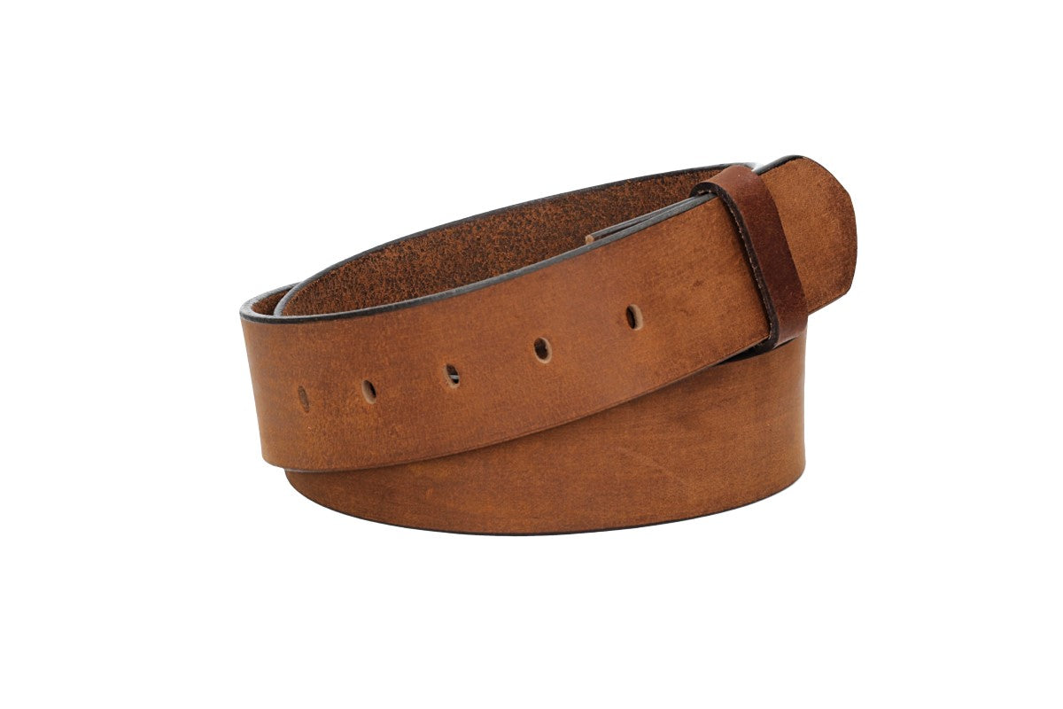 Lederriemen | Gürtelrohling Matt 45mm in Cognac mit Schlaufe und Kapplochteil - leder-accessoires.com
