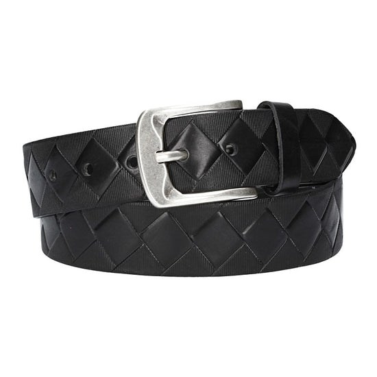Jeansgürtel 40mm in Schwarz mit Rautenprägung und Dornschließe - leder-accessoires.com
