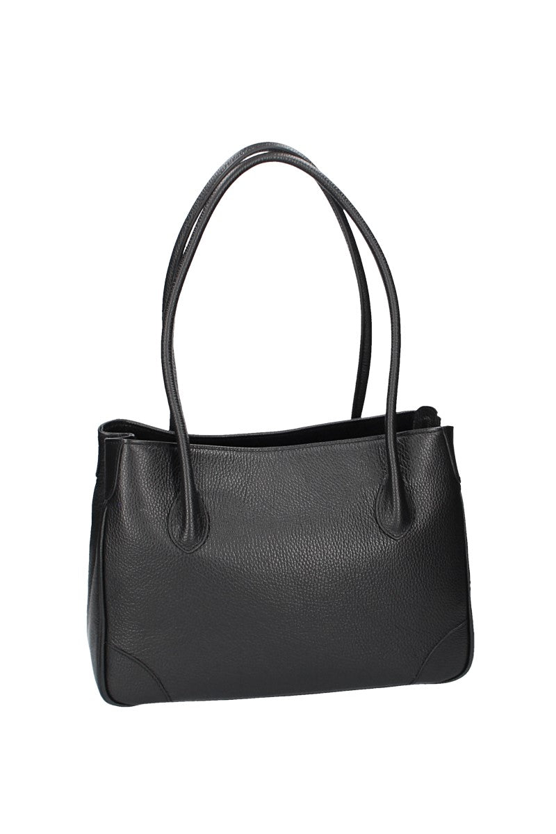 Schultertasche in Schwarz aus Leder - leder-accessoires.com