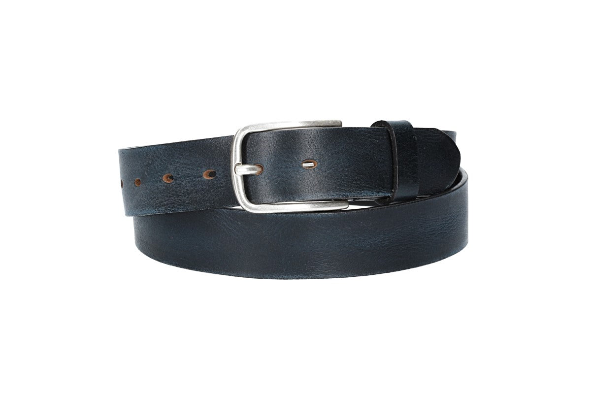 Ledergürtel Blau|Marine 35mm mit Dornschließe in Silber - leder-accessoires.com