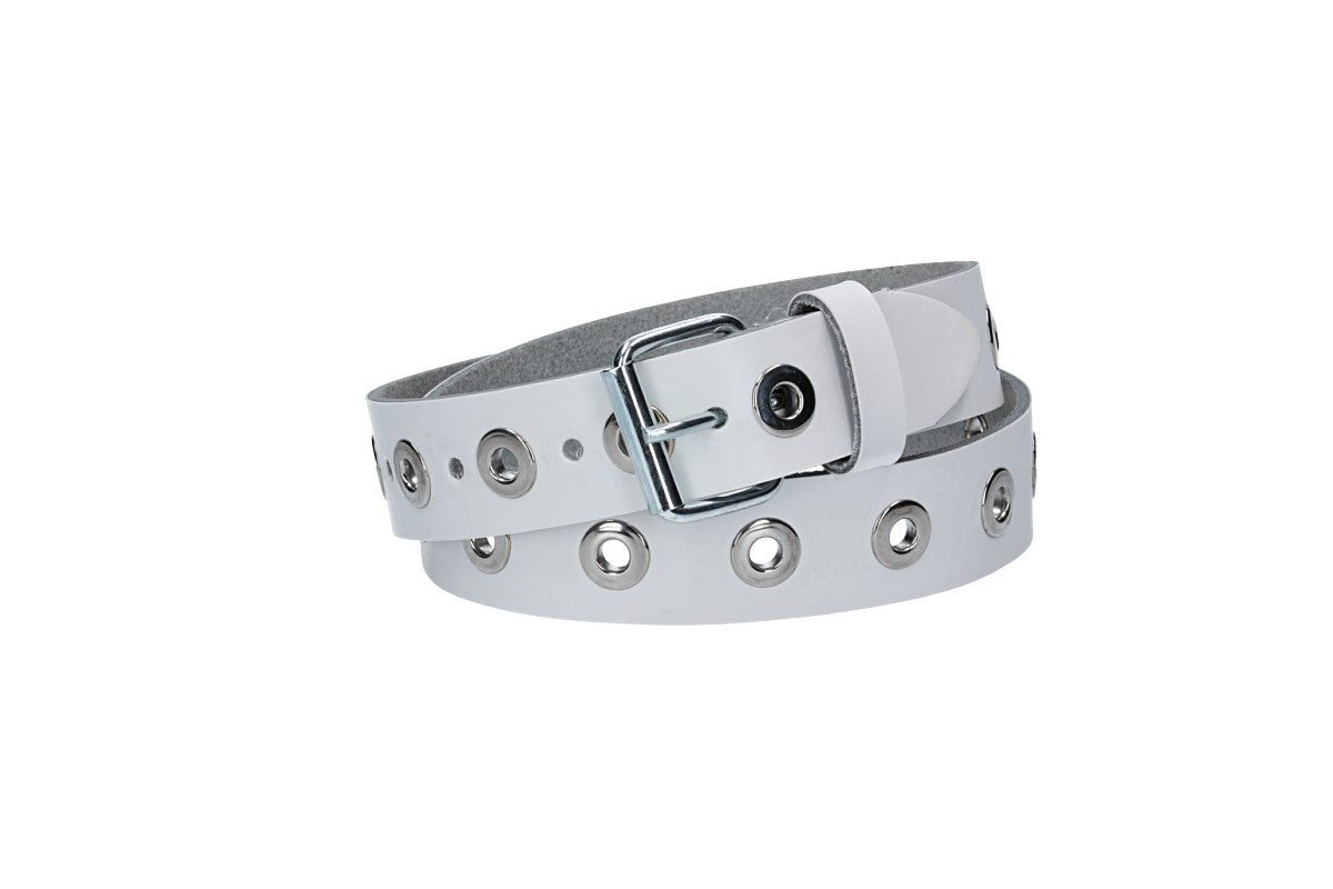 Ledergürtel Kids 25mm in Weiss mit Ösen und Schließe in Silber - leder-accessoires.com