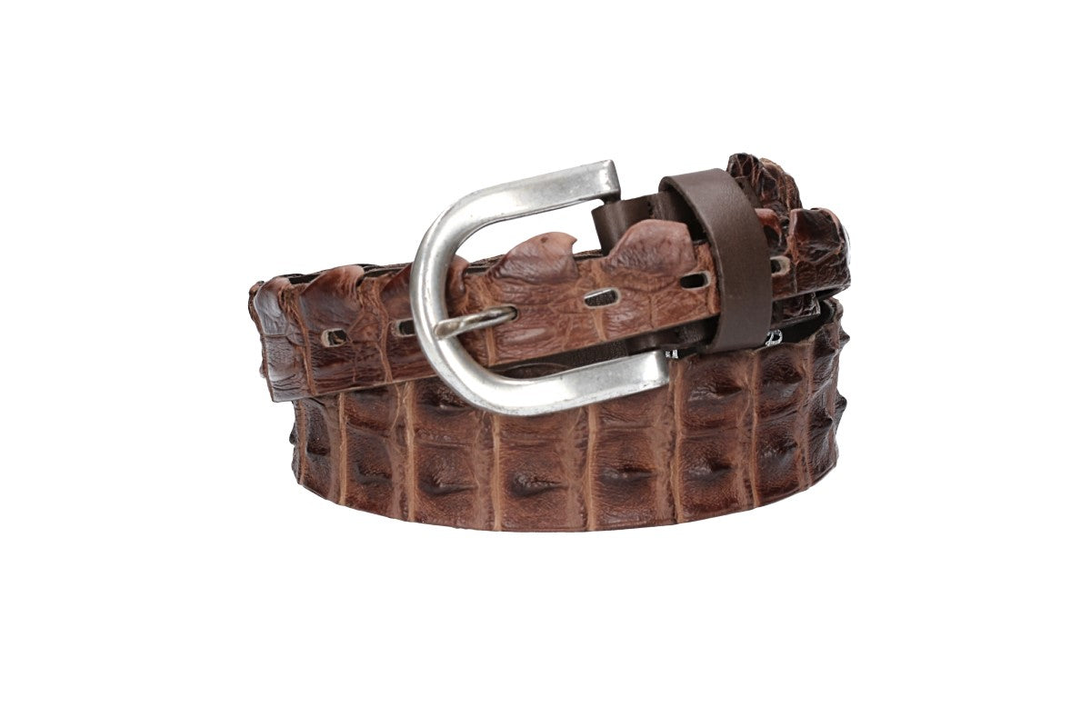 Kroko-Ledergürtel Braun 40mm mit Schließe in Silber - leder-accessoires.com