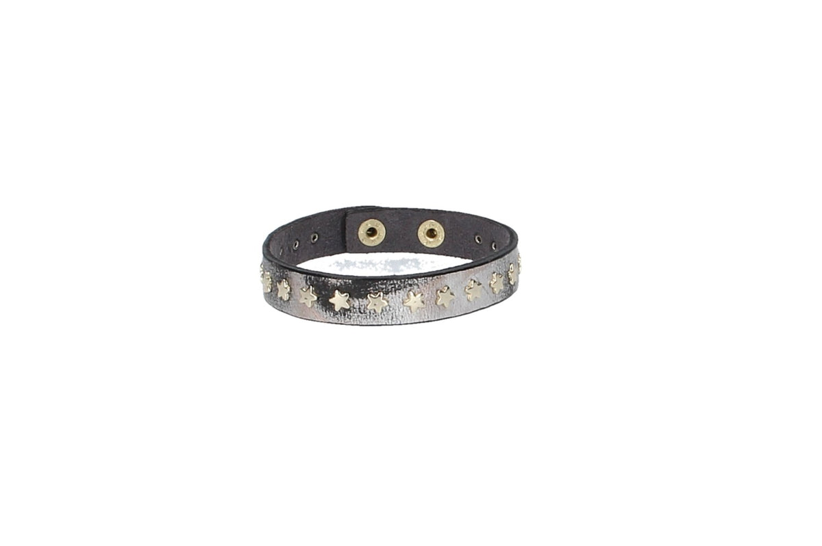 Armband Silber|Metallic mit Sternen aus Leder - leder-accessoires.com
