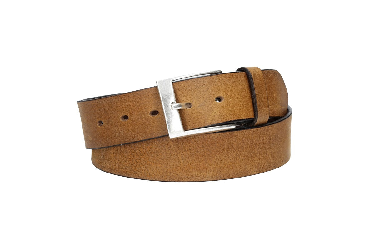 Ledergürtel Gelb|Ocker 40mm mit Dornschließe in Silber - leder-accessoires.com
