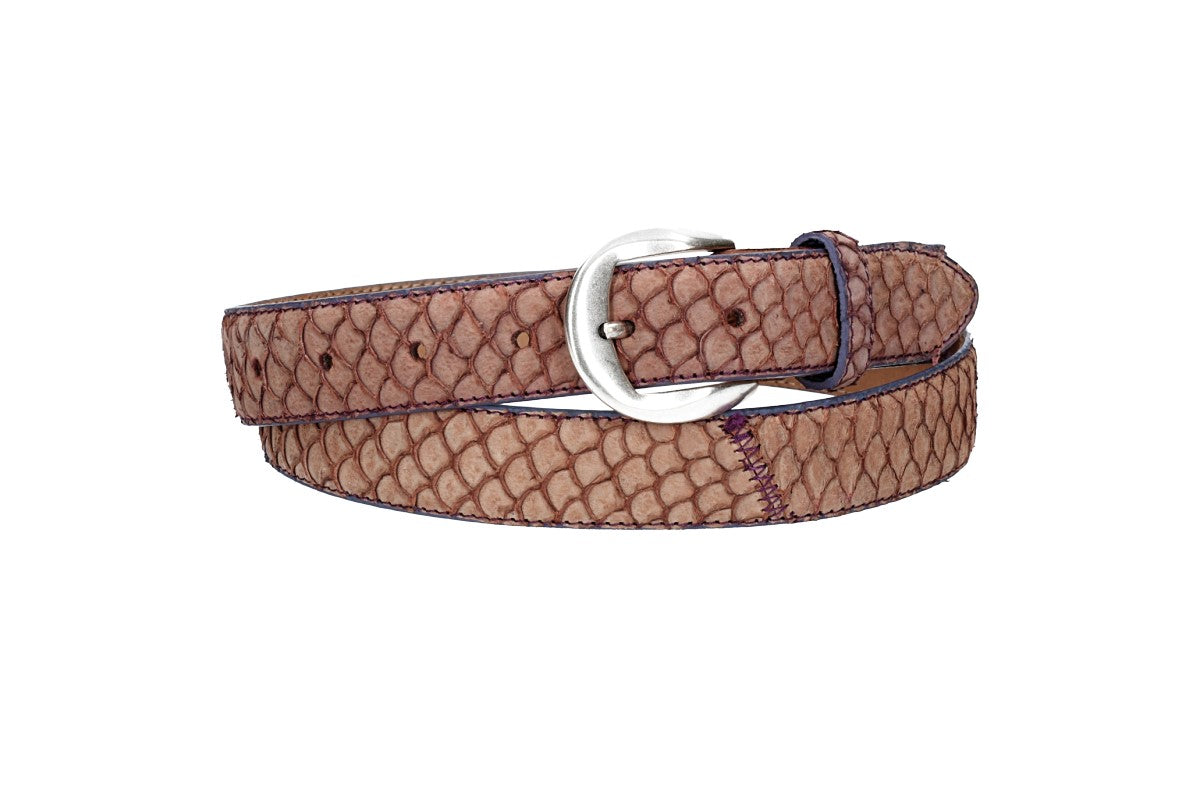 Schlangenledergürtel 30mm Rosa und Dornschließe in Silber - leder-accessoires.com