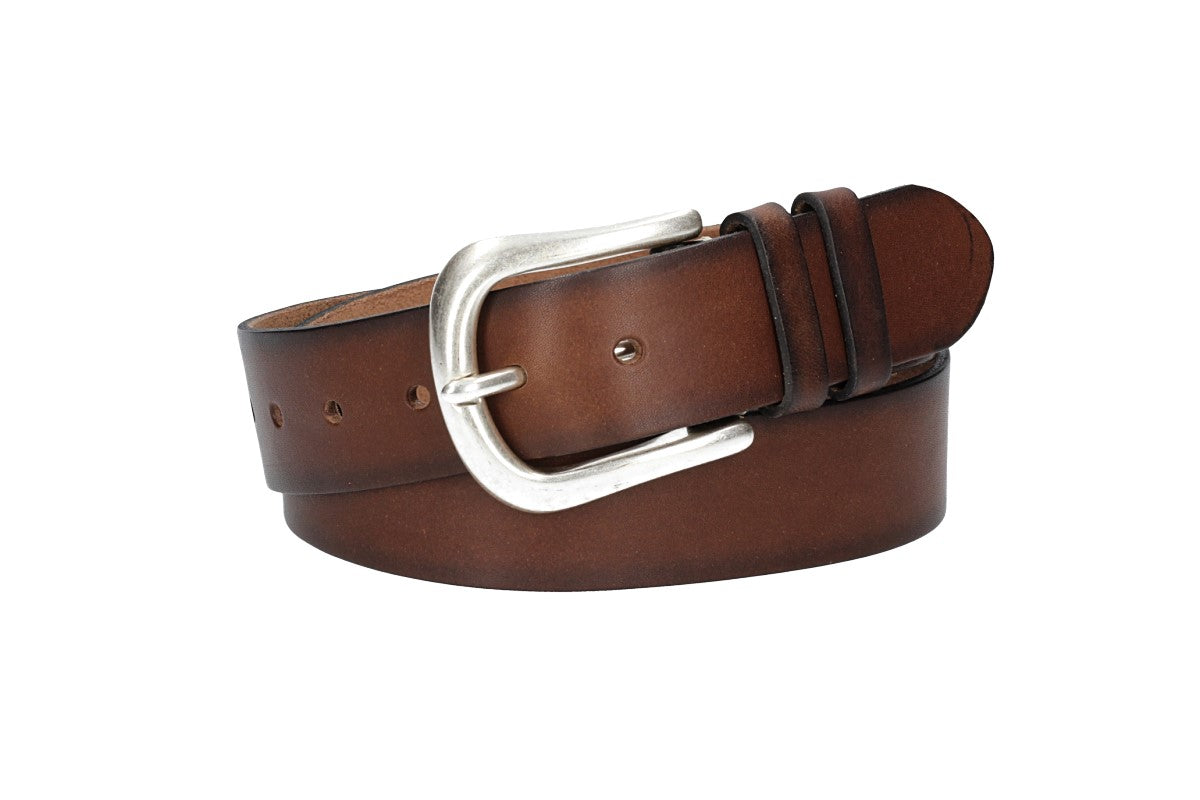 Ledergürtel Braun 40mm mit Handnaht und Schließe Silber - leder-accessoires.com