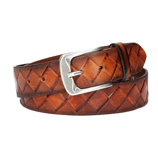 Jeansgürtel 40mm in Cognac mit Rautenprägung und Dornschließe - leder-accessoires.com
