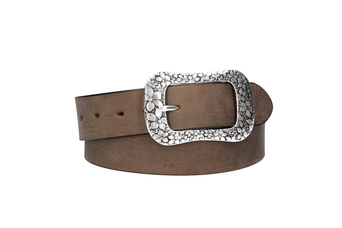 Ledergürtel Grau 40mm mit Blumenschließe - leder-accessoires.com