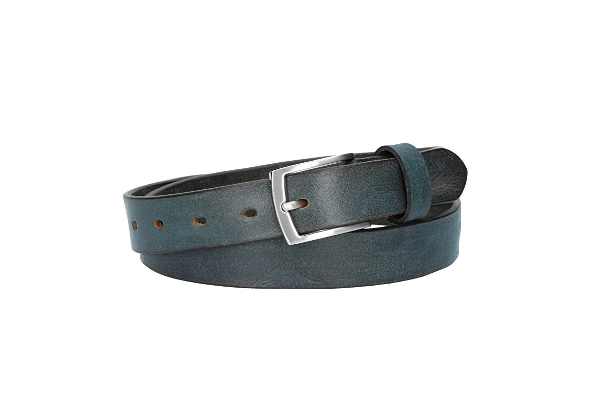 Ledergürtel 30mm in Blau|Marine mit Schließe in Silber - leder-accessoires.com