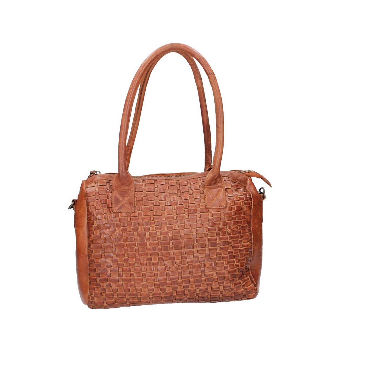 Schultertasche in Cognac mit Flechtmuster aus Leder - leder-accessoires.com