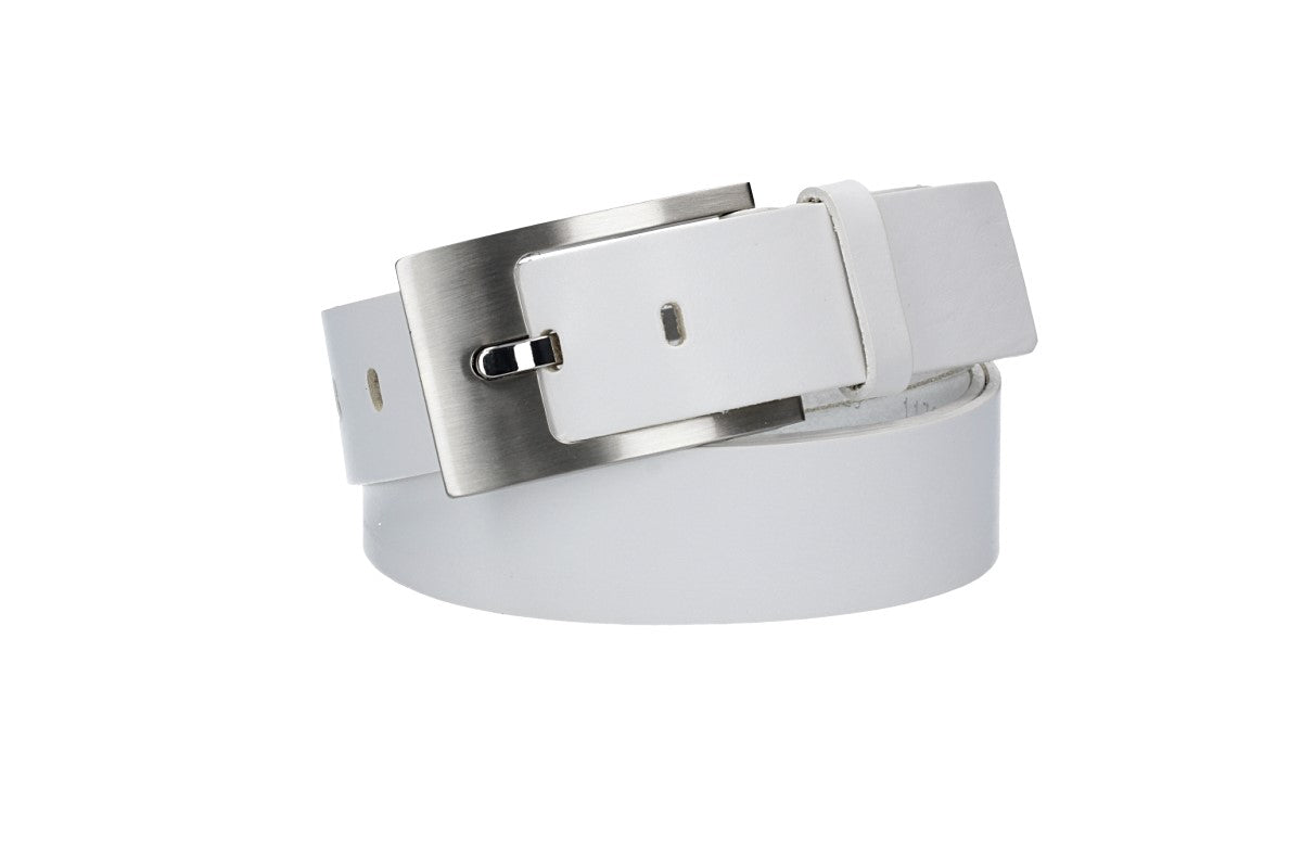 Ledergürtel Überlänge Weiß 40mm mit Schmuckschließe Silber - leder-accessoires.com