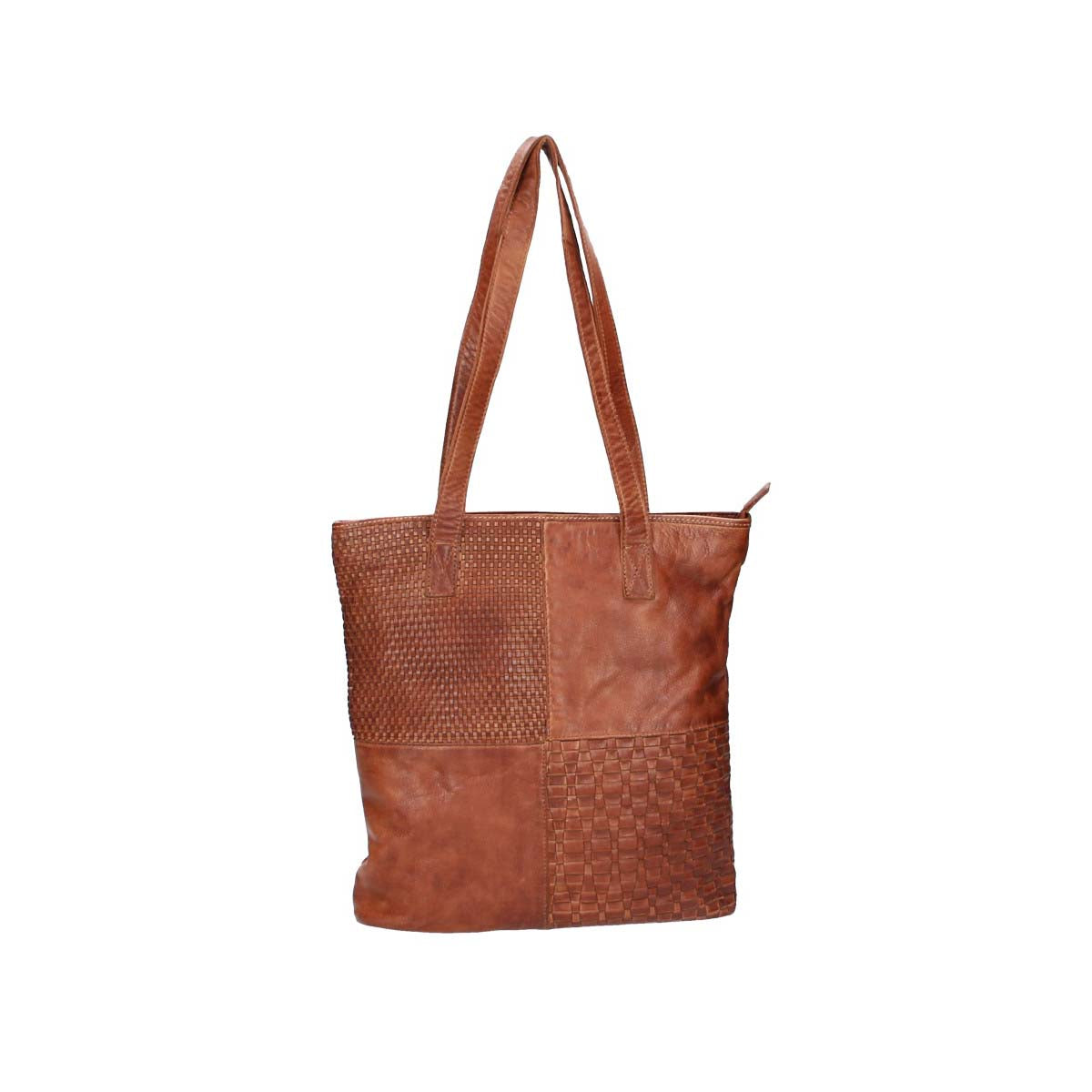 Ledershopper in Cognac mit verschiedenen Mustern aus Leder - leder-accessoires.com
