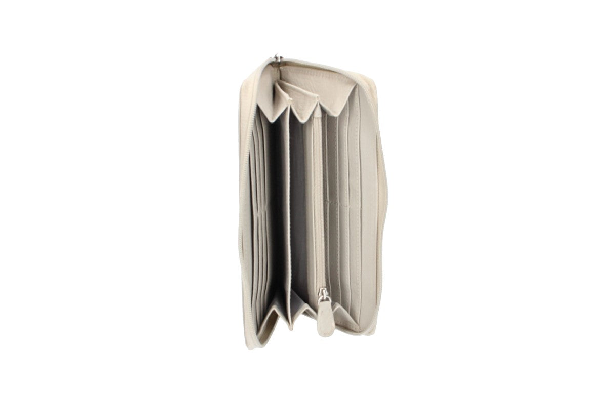 Damenbörse mit Reißverschluss in Beige aus Leder - leder-accessoires.com