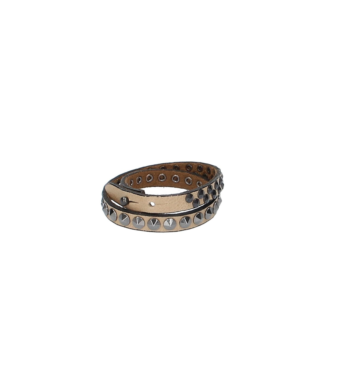 Armband zweifach in Taupe mit dunklen Pyramidennieten aus Leder - leder-accessoires.com
